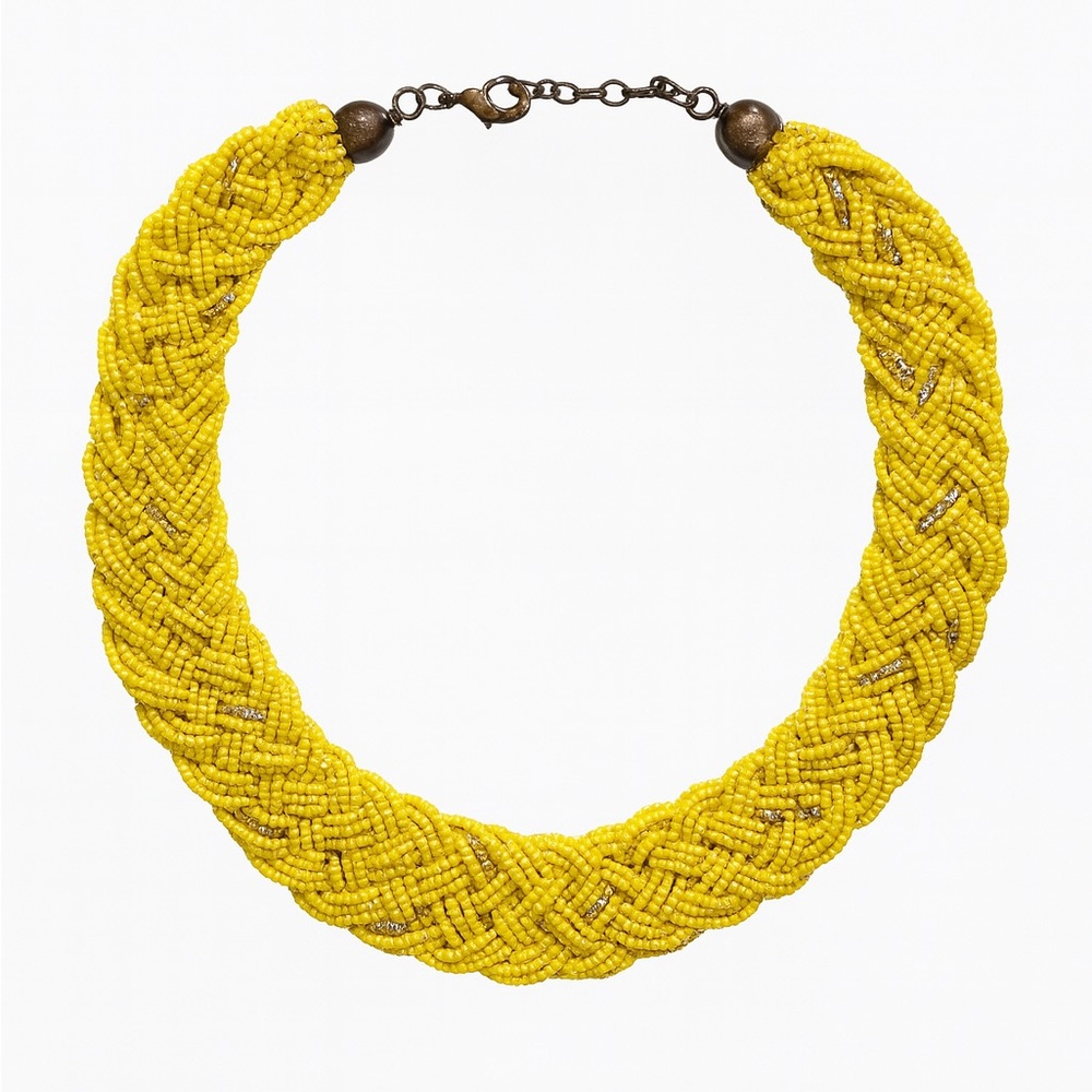 Yellow Braided Beaded Necklace